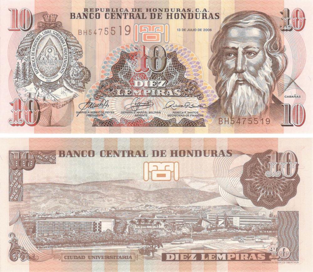 Коллекционная банкнота Гондурас 10 лемпир 2006 UNC P86d (Б09024)