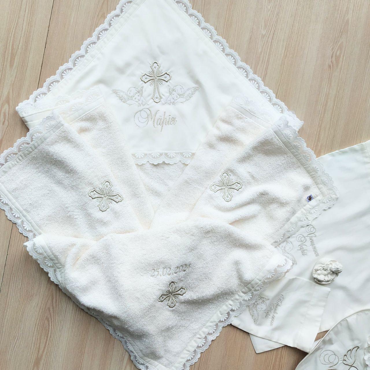 Набір для хрещення іменний Ніжність махрова крижма/мішечки для локону та зберігання (2172846196) - фото 6