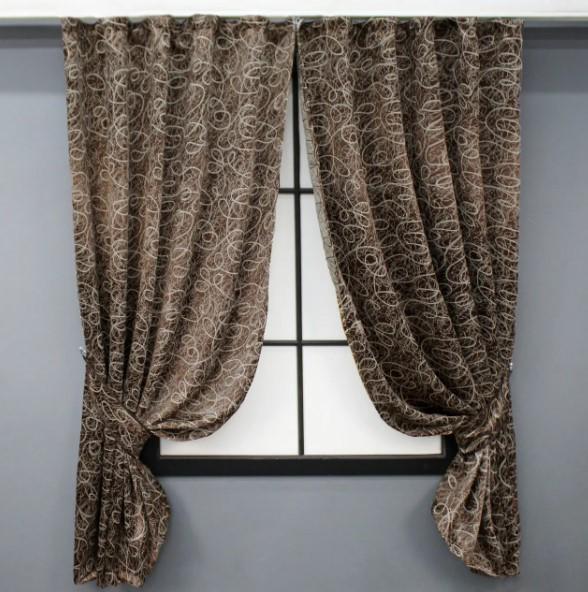 Короткие шторы блекаут Жаклин 1,3х1,7 м 2 шт. Коричневый/Бежевый (646шА)