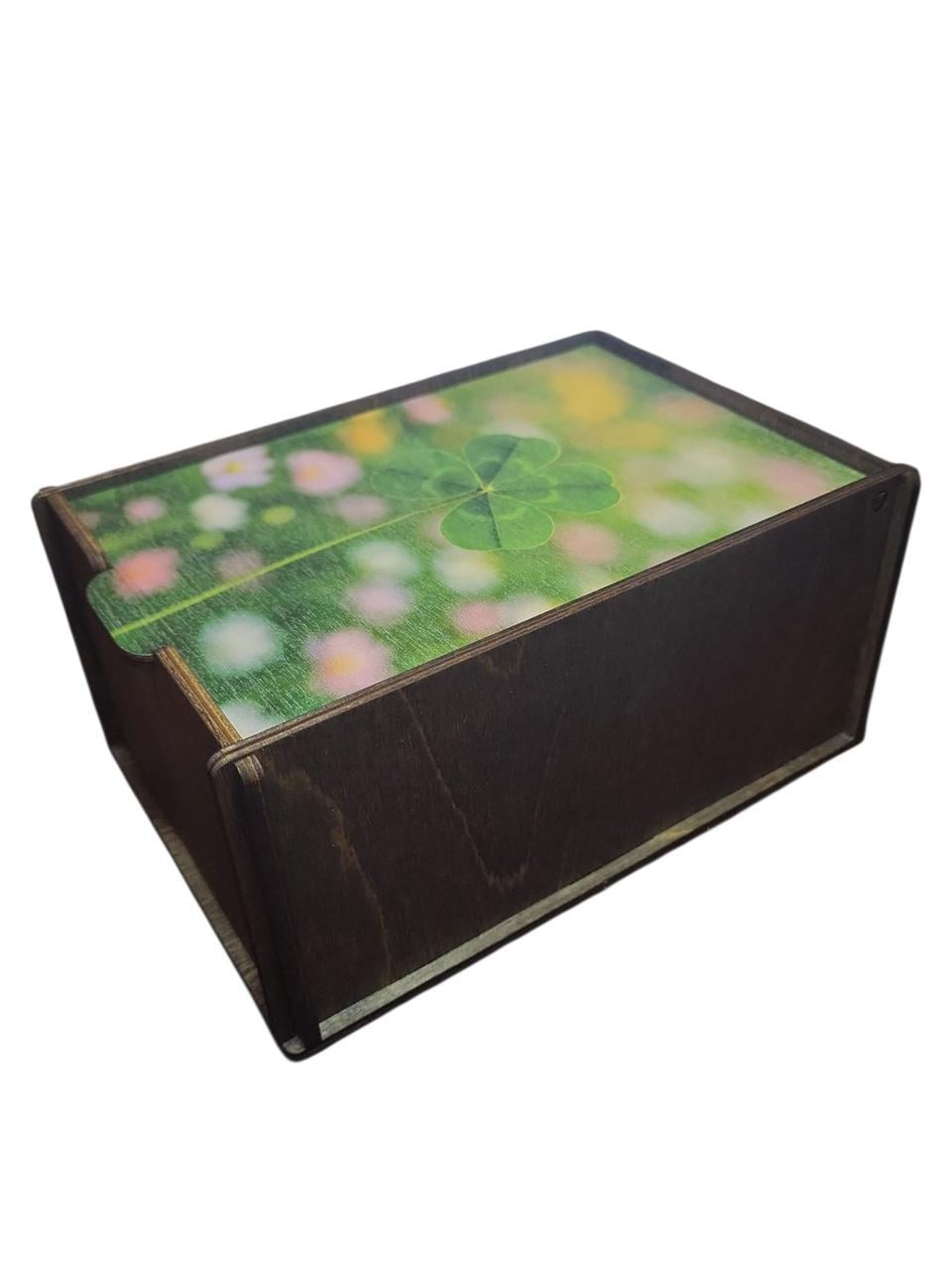 Коробочка деревянная для карт таро Клевер 17х11,5х8 см Коричневый