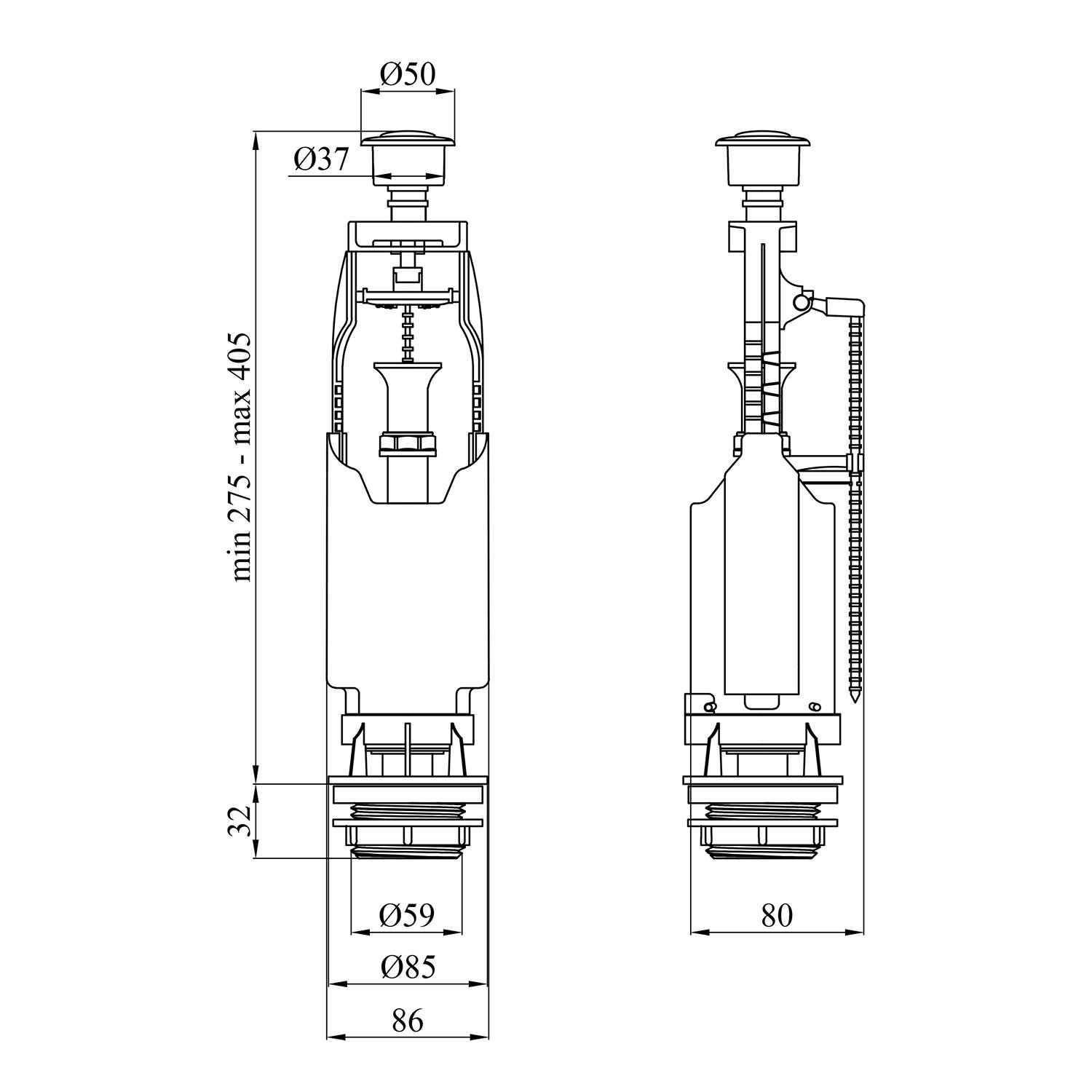 Сливной клапан для бачка унитаза Kroner KRP SB68 с одинарной кнопкой (177742) - фото 2