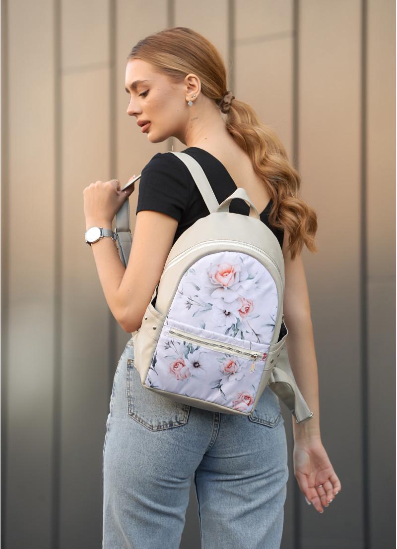 Рюкзак женский Sambag Dali с белым цветочным принтом 35x25x12 см (15379705)