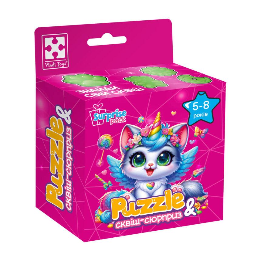 Пазлы детские с сюрпризом Vladi Toys Котик-единорожка VT 180 дет. Розовый (IP-177-P-1225)