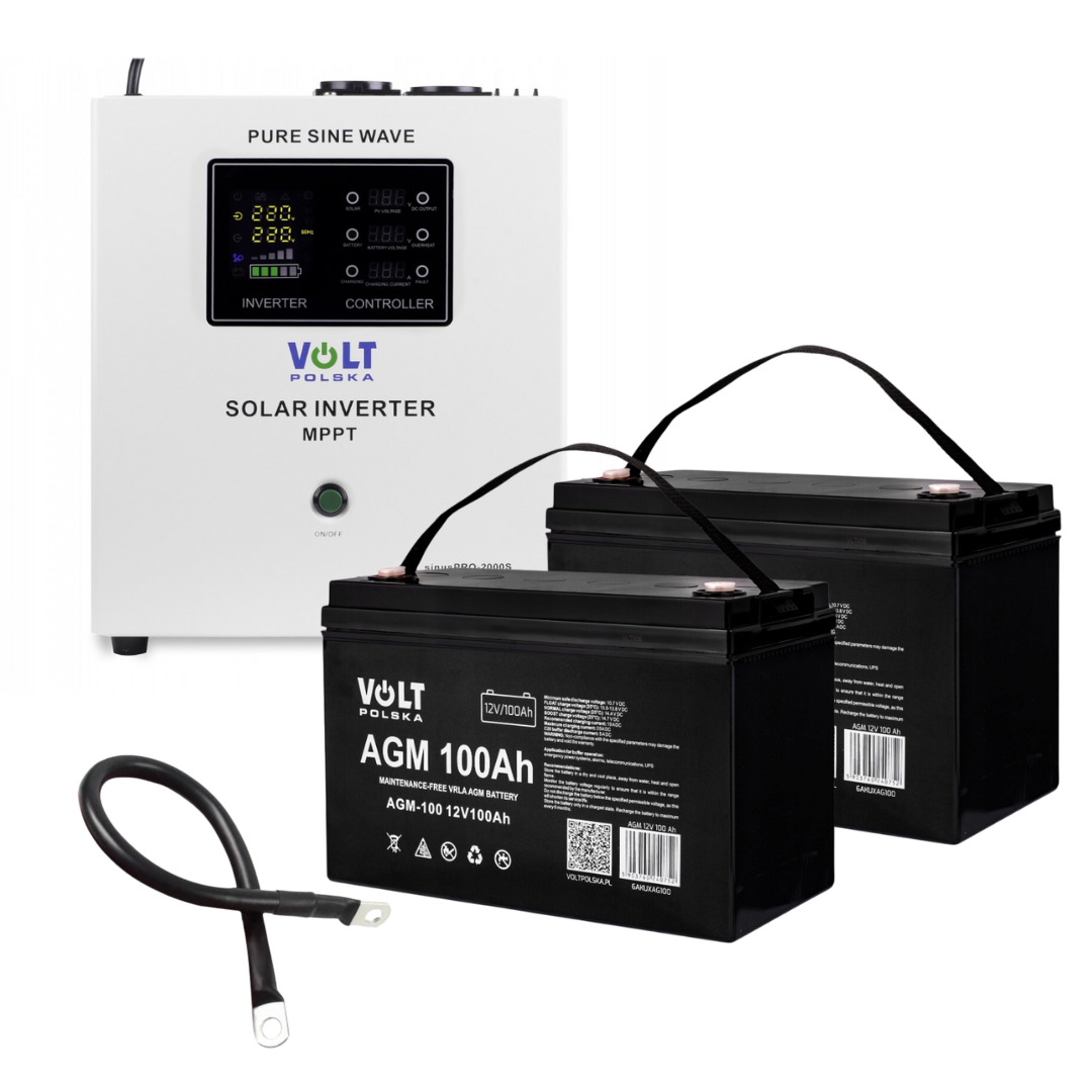 Комплект аварийного питания с гибридным ИБП/инвертором Volt Polska SINUS PRO 2000 S 24/230V 1400/2000W и 2 АКБ VOLT VRLA 100Ah 12V