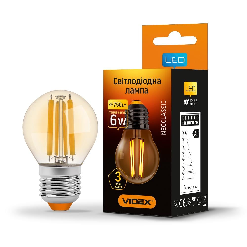 LED лампа VIDEX Filament VL-G45F-06274 G45FA 6W E27 2200K бронза (100738)