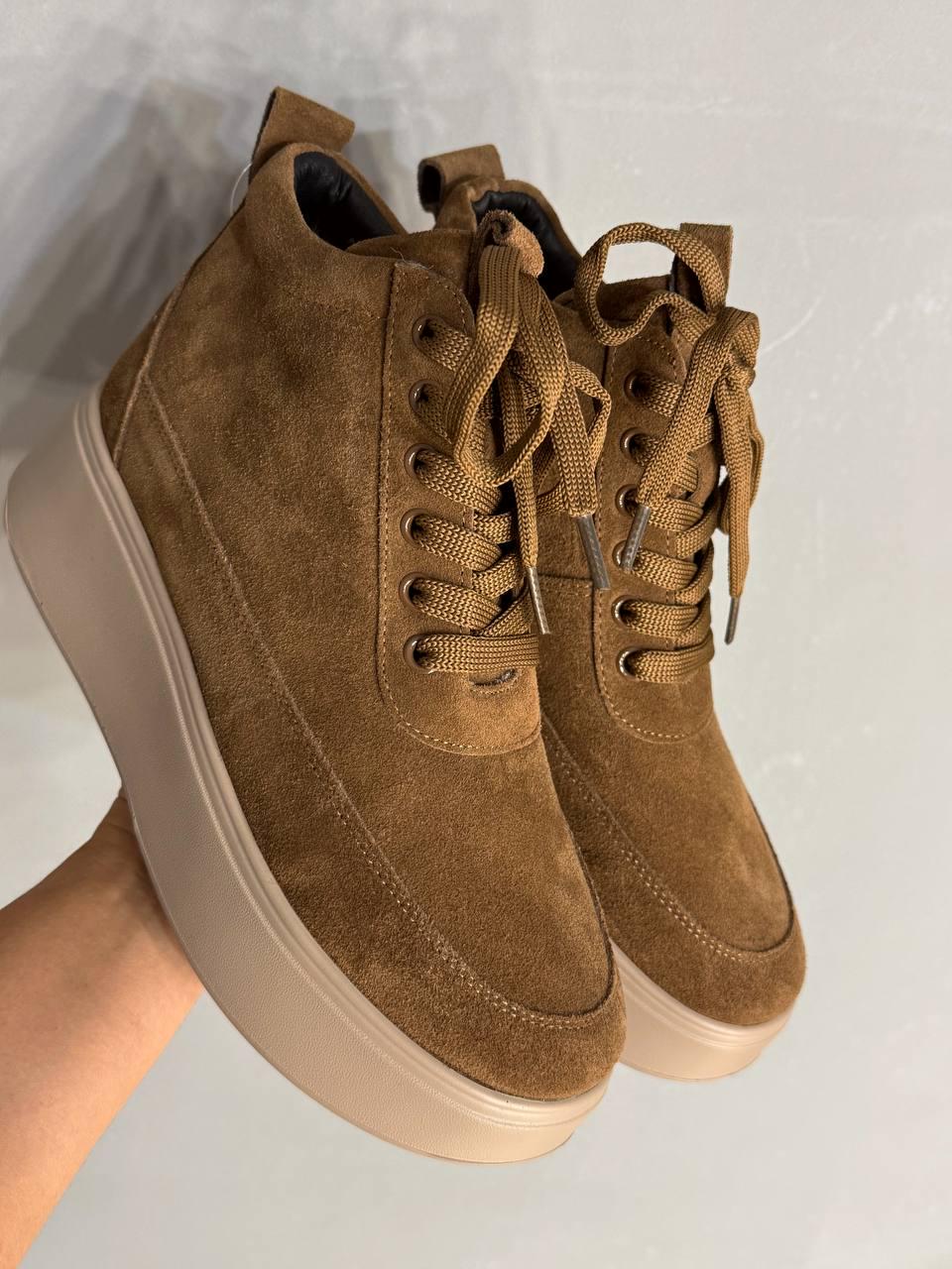 Ботинки женские Hengji 280-5 зимние на меху замшевые р. 36 Коричневый/Бежевый (5244) - фото 2