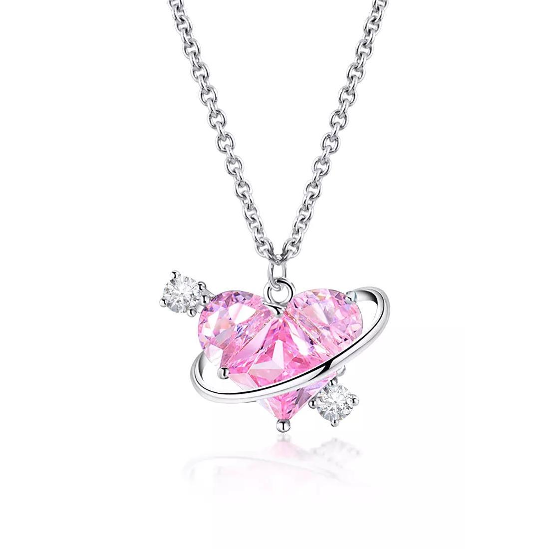 Цепочка с подвеской Сердце Серебристый с розовым (3000004266)