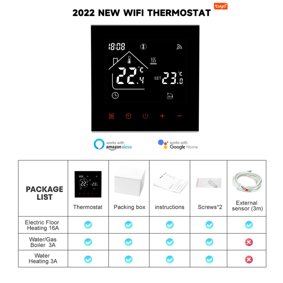 Термостат умный программируемый сенсорный TUYA MA4 16A для теплого пола с Wifi управлением - фото 5 Термостат умный программируемый сенсорный TUYA MA4 16A для теплого пола с Wifi управлением - фото 5