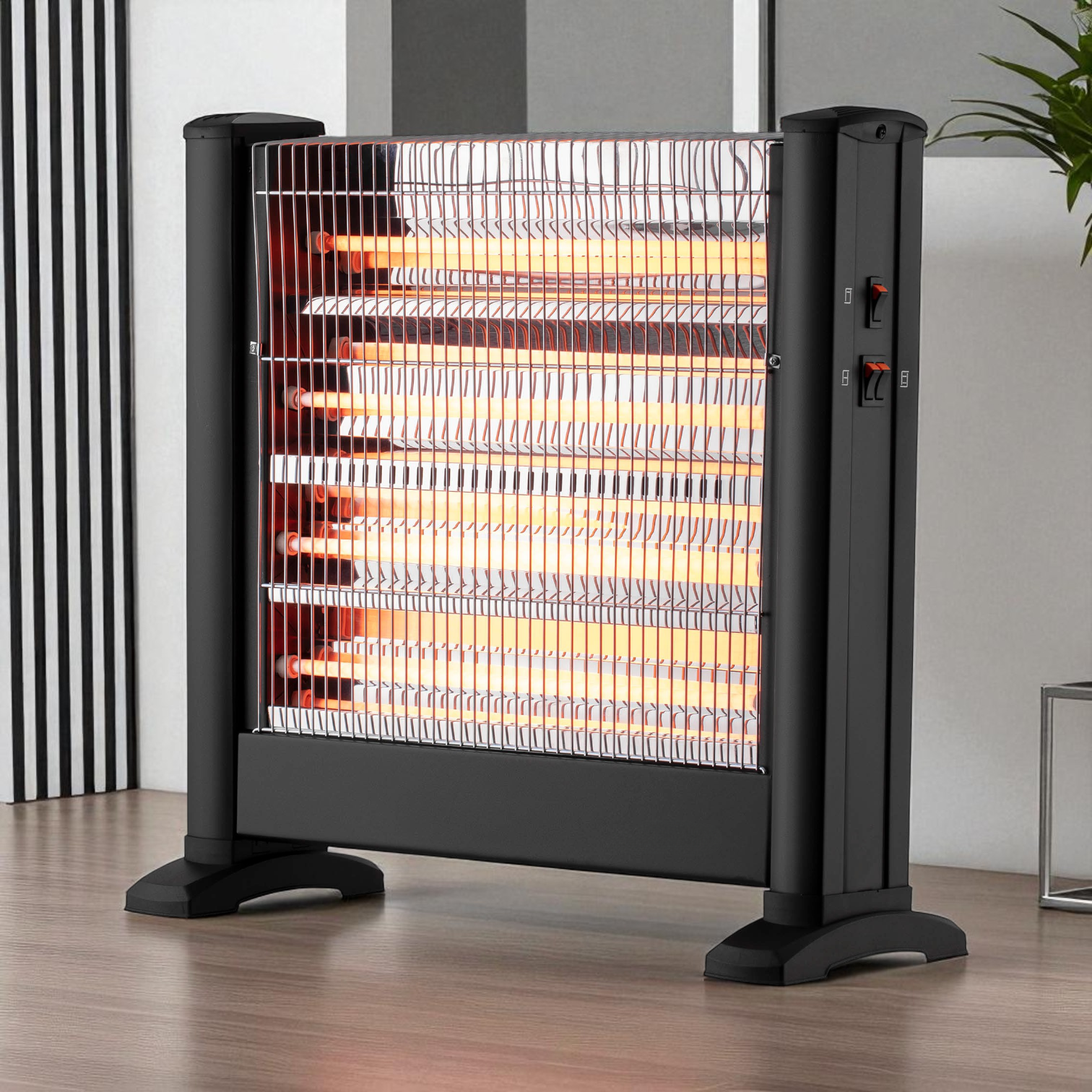 Инфракрасный обогреватель кварцевый напольный с термостатом для дома и гаража 2,2 кВт Черный (IHS-22001) - фото 2 Инфракрасный обогреватель кварцевый напольный с термостатом для дома и гаража 2,2 кВт Черный (IHS-22001) - фото 2