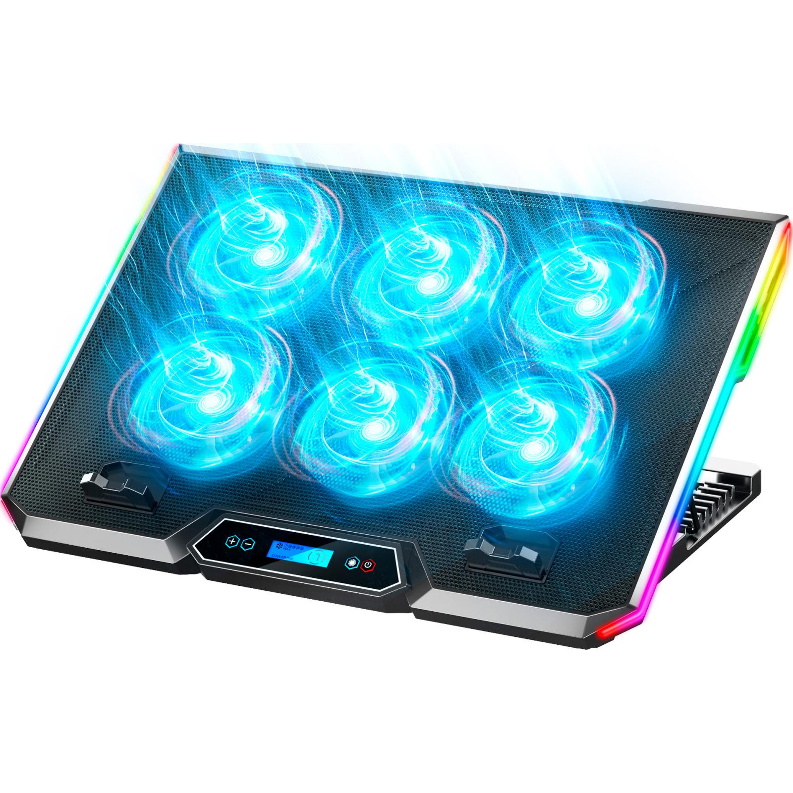 Підставка для ноутбука регульована GamePro CP890 6 вентиляторів USB-хаб RGB Чорний (628242)