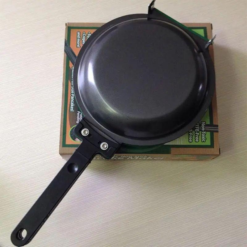 Сковорода двухсторонняя для приготовления блинов и панкейков Pancake Maker со съемной ручкой алюминиевая 21х12х3 см