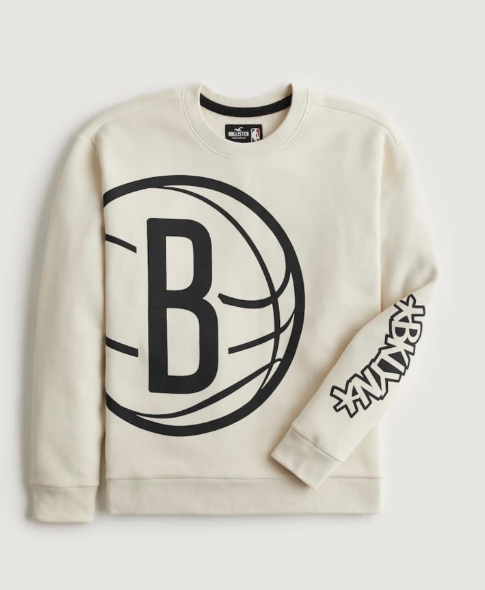 Світшот чоловічий баскетбольний Hollister NBA Brooklyn Nets L Білий - фото 2 Світшот чоловічий баскетбольний Hollister NBA Brooklyn Nets L Білий - фото 2