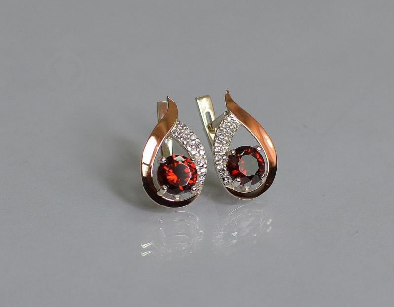 Серебряные серьги Sil с золотыми накладками 144s-7 Гранат (Sil-1162)