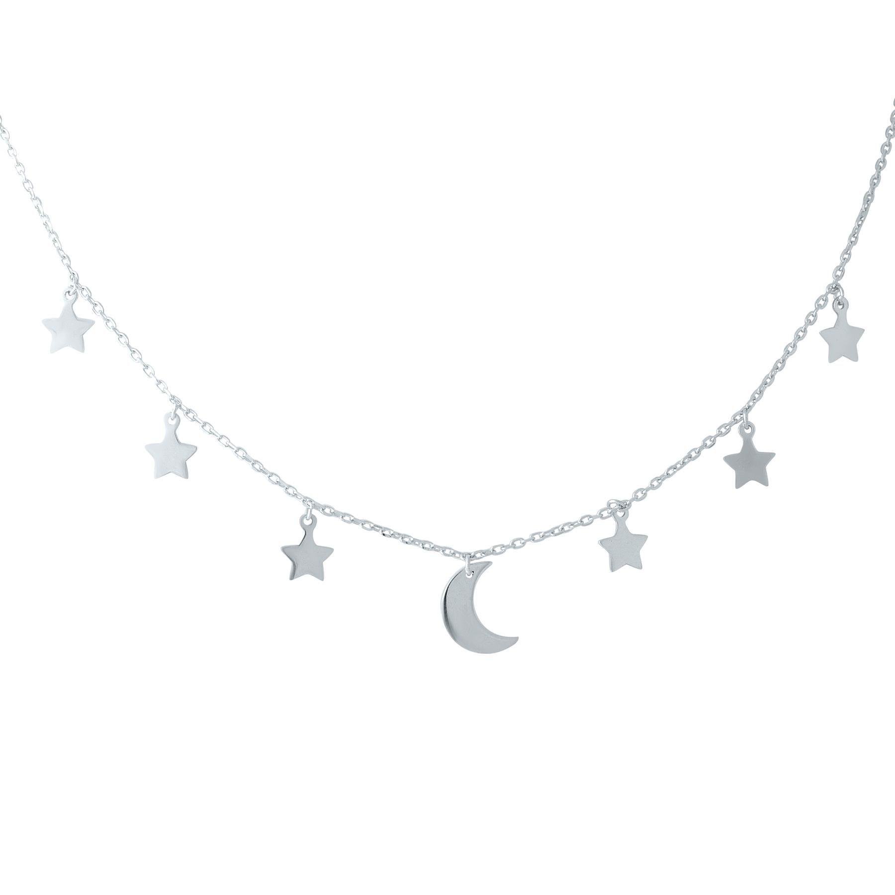 Колье серебряное с луной и звездами