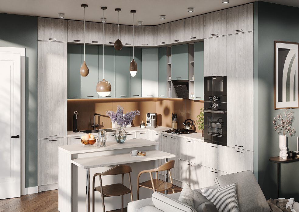 Кухня модульная Ariel Серый/Яблоко