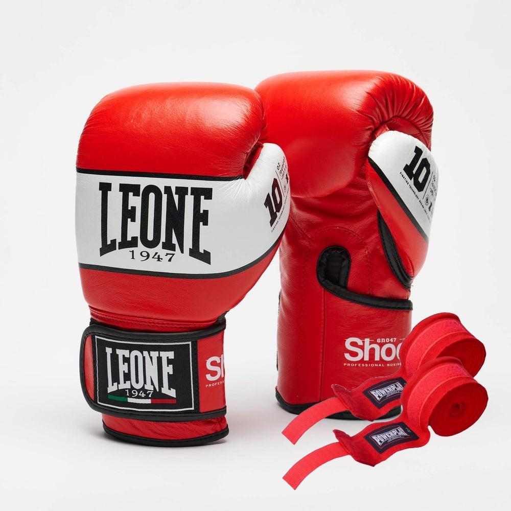 Боксерские перчатки Leone GN047 SHOCK 12 унций бинты 4 м в комплекте Red (3019820458)