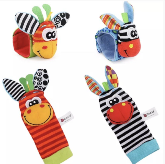 Набор носки и браслеты Sozzy 0441 погремушки для малышей Зебра и жираф (1073645109)