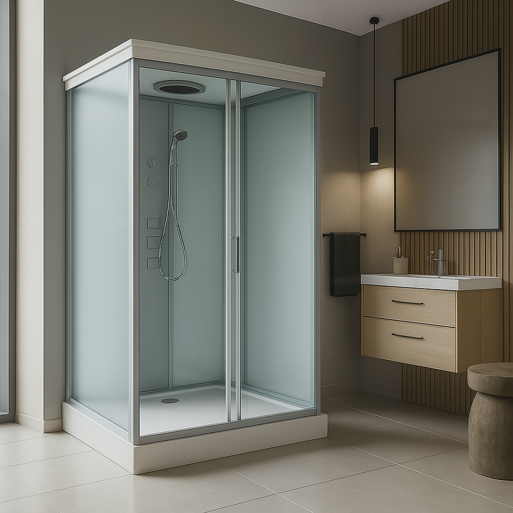 Душевой бокс закрытый KO&PO правосторонний с гидромассажем/поддон 15 см/матовое стекло 120x80х215 см (C15040)