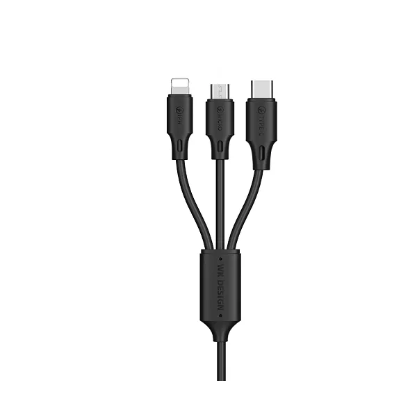 Кабель WK WDC-103th 3в1 Type-C/Lightning/MicroUSB to USB 1,15 м Черный (6941027607862)
