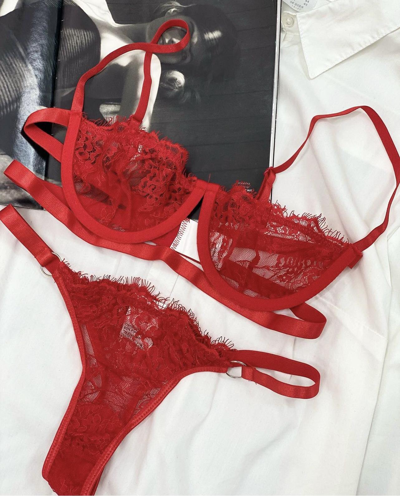 Комплект білизни мереживний балконет ліф та трусики L Червоний (0039L) - фото 2 Комплект білизни мереживний балконет ліф та трусики L Червоний (0039L) - фото 2
