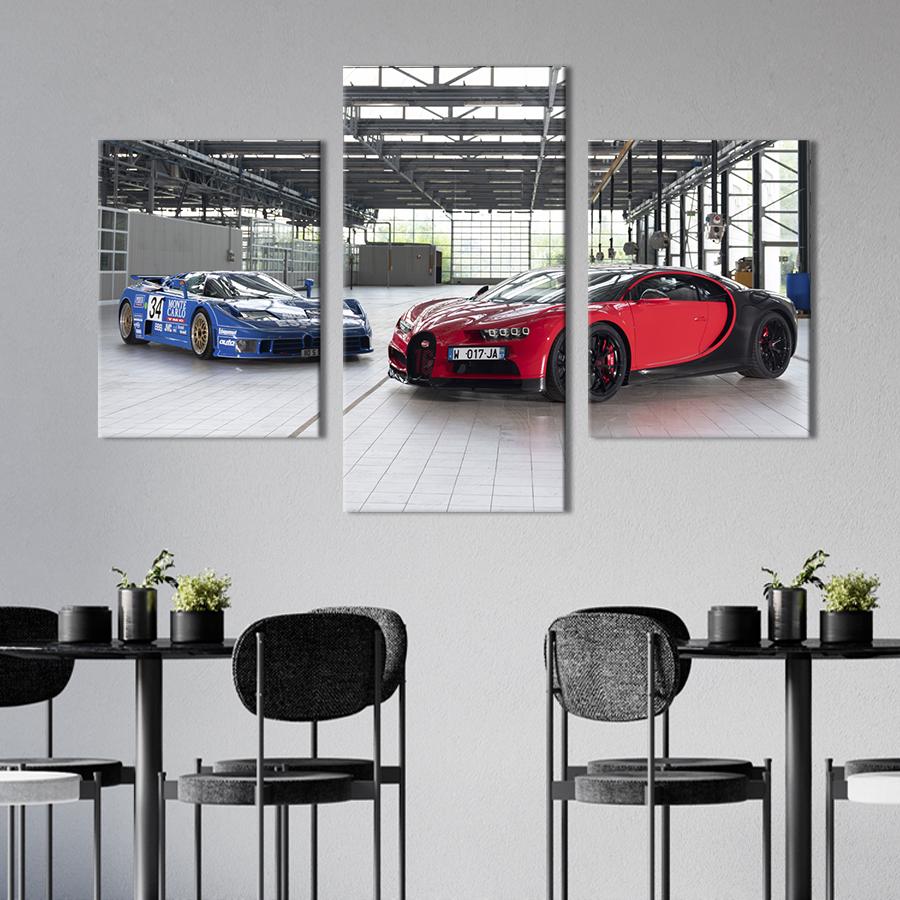 Картина на холсте триптих Эксклюзивные автомобили Bugatti 141x90 см (1308-32)