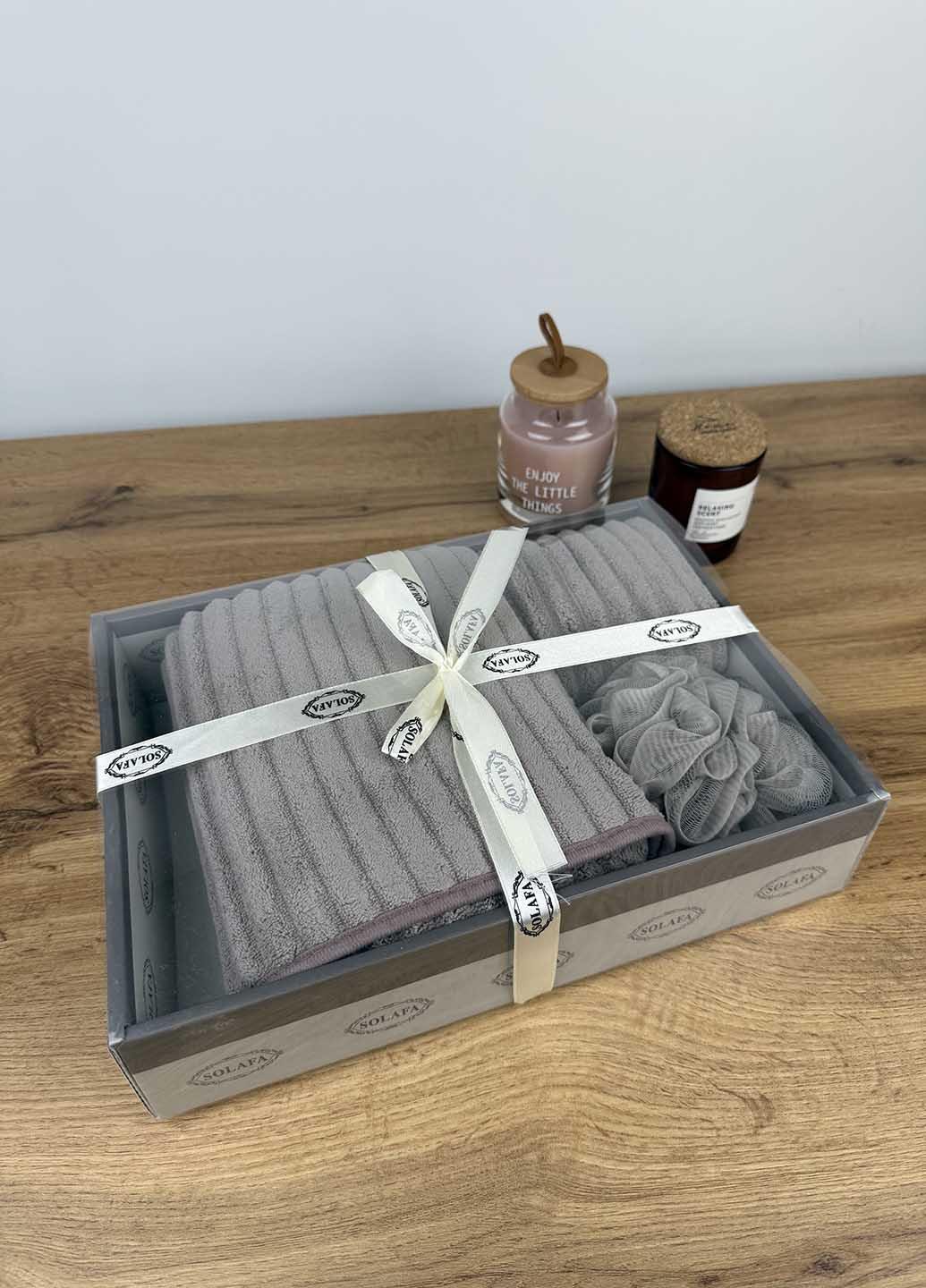 Подарочный набор полотенец из микрофибры Серо-бежевый (37-4) - фото 1 Подарочный набор полотенец из микрофибры Серо-бежевый (37-4) - фото 1