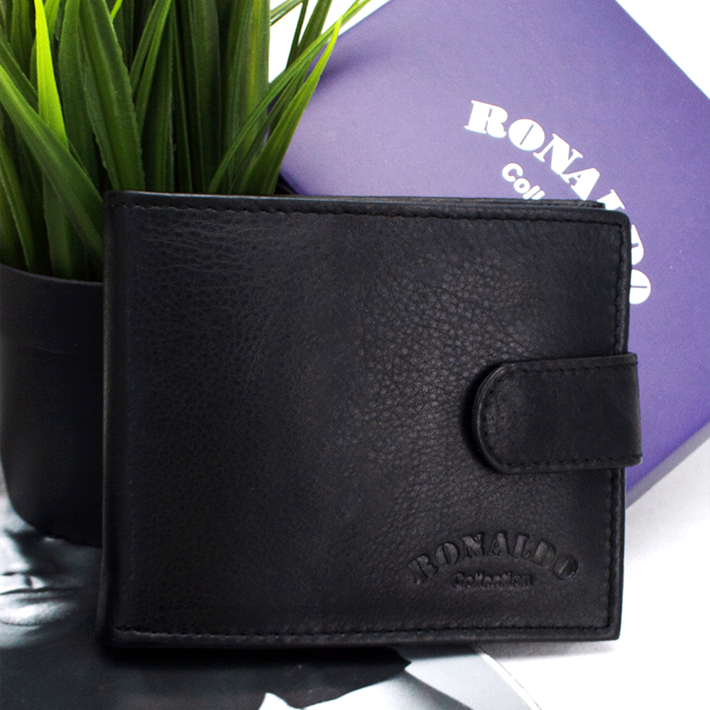 Портмоне мужское кожаное Ronaldo 0670L-D на кнопке Черный (1887188020)