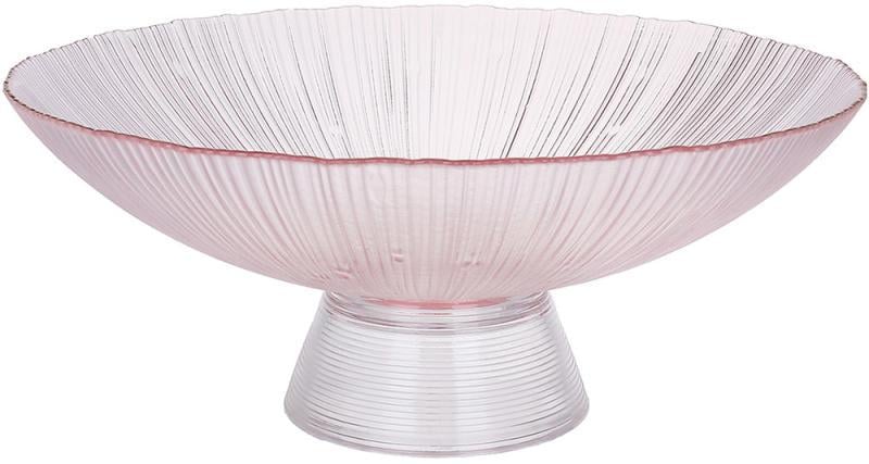 Фруктовница стеклянная Fleur Ø35х14 см на ноге Розовый с золотой каймой