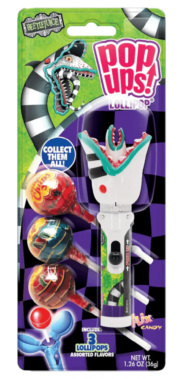 Тримач для льодяника Beetlejuice Sandworm Pop Ups Lollipop та 3 льодяники Chupa Chups 36 г (2793197515)