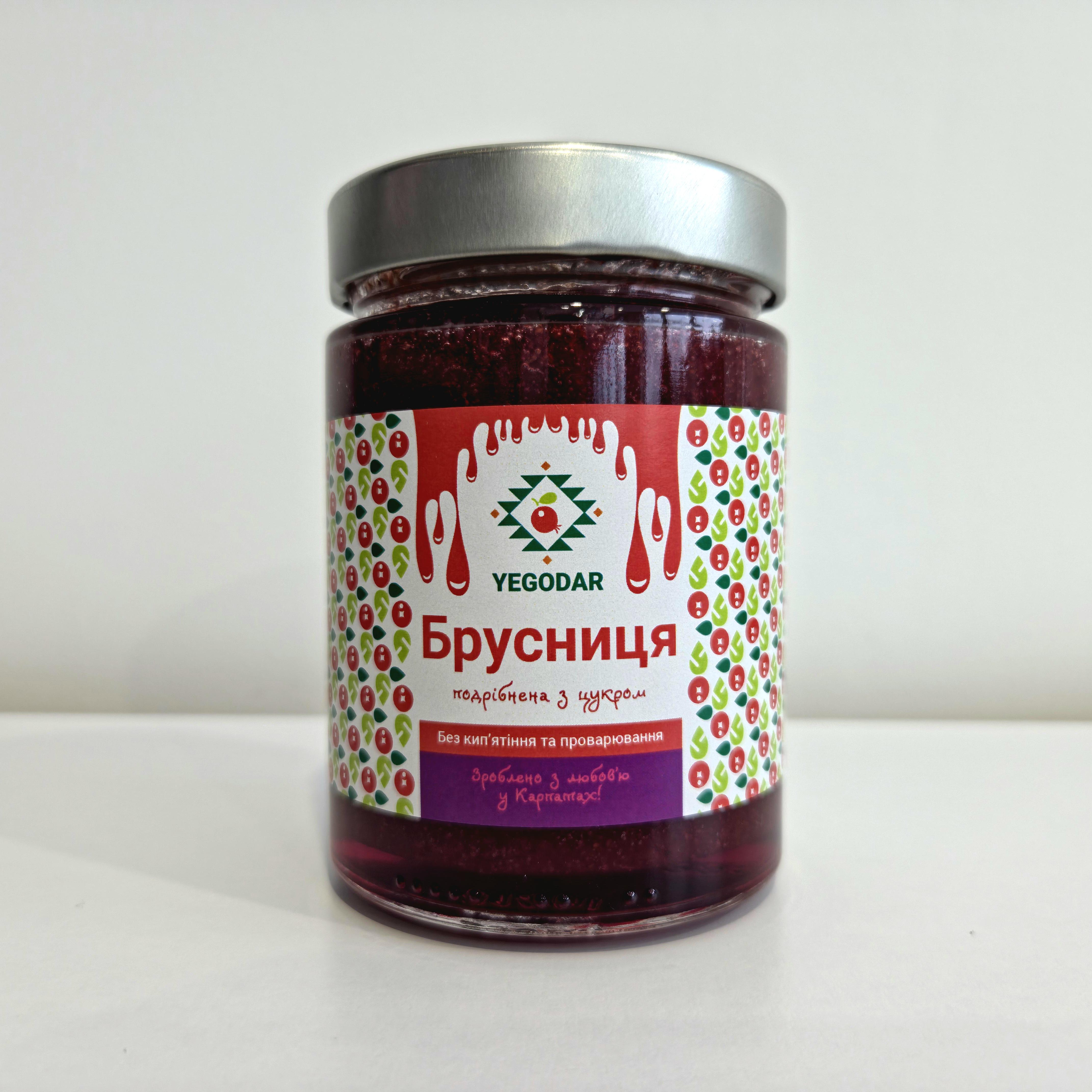 Варення YEGODAR Брусниця подрібнена з цукром 350 г (002)