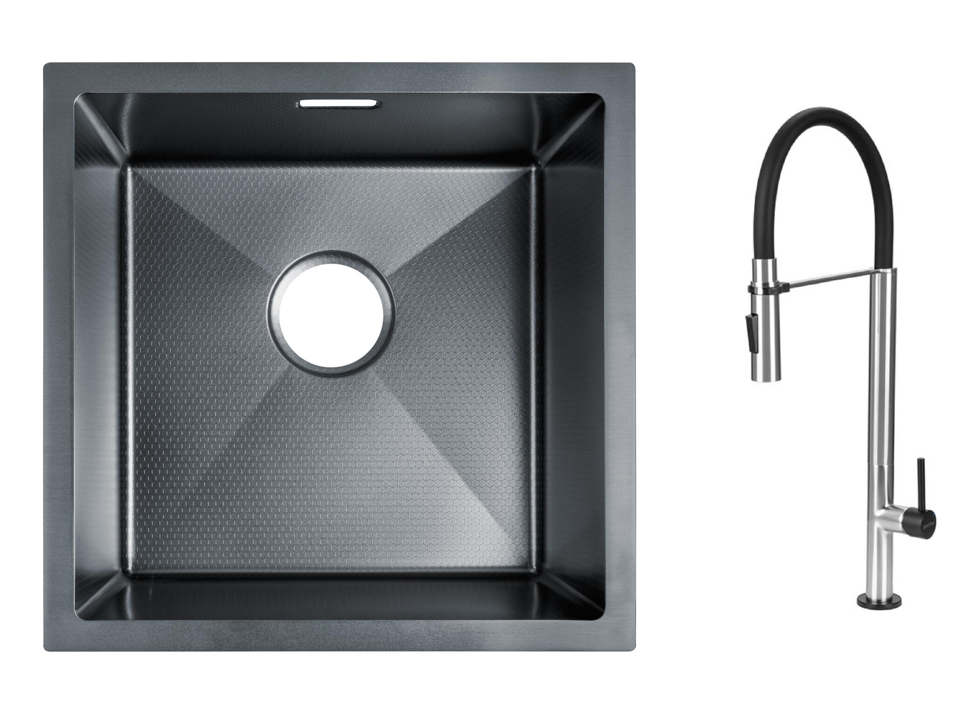 Комплект из кухонной мойки Gunter&Hauer Olef 4522 Black Honey и кухонного смесителя Gunter&Hauer STERN Brush Black