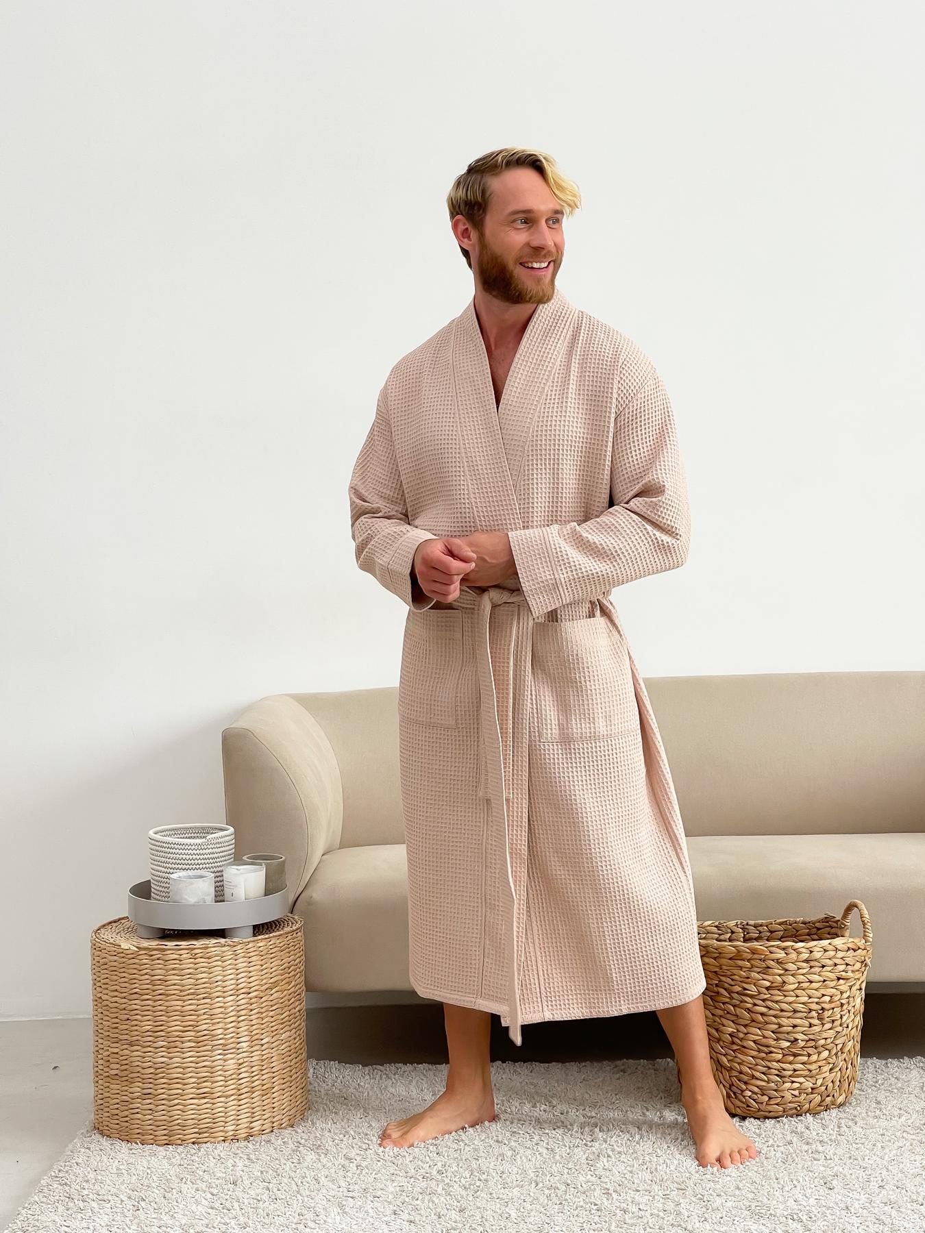 Подарочный набор мужской COSY вафельный халат с полотенцем в коробке L Бежевый (822+Cb311)