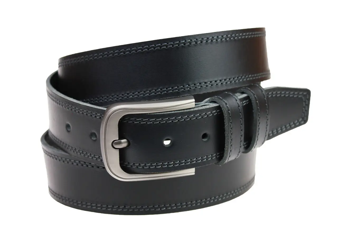 Ремень кожаный с двойной прошивкой по периметру 115-150 см Черный (82501) - фото 3 Ремень кожаный с двойной прошивкой по периметру 115-150 см Черный (82501) - фото 3