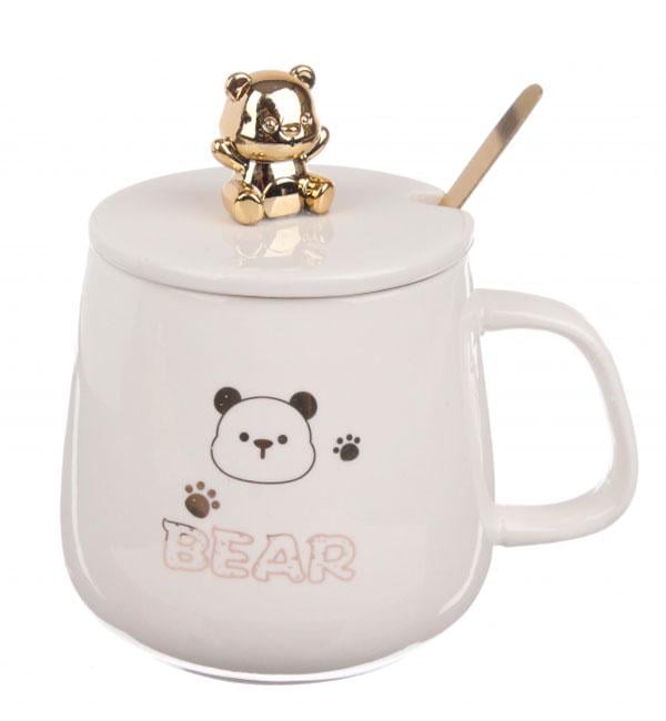 Чашка керамічна Bear з ложечкою 350 мл Білий (414838) Чашка керамічна Bear з ложечкою 350 мл Білий (414838)