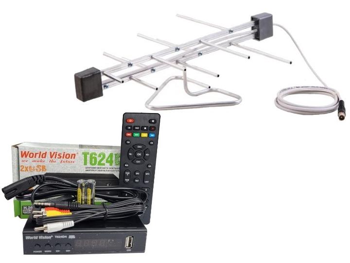 Тюнер World Vision T624D4 IPTV+/антенна Лого комнатная с кабелем