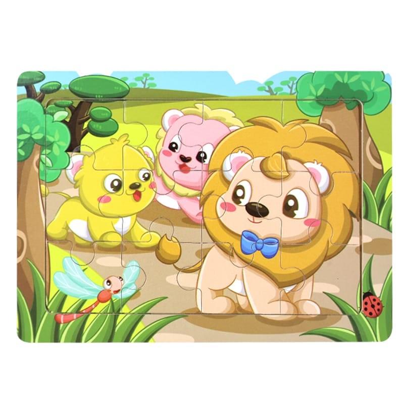 Пазл-вкладиш дерев'яний дитячий Левенята MD 1343-4 12 ел. 15 х 11 х 04 см (RLT52768)