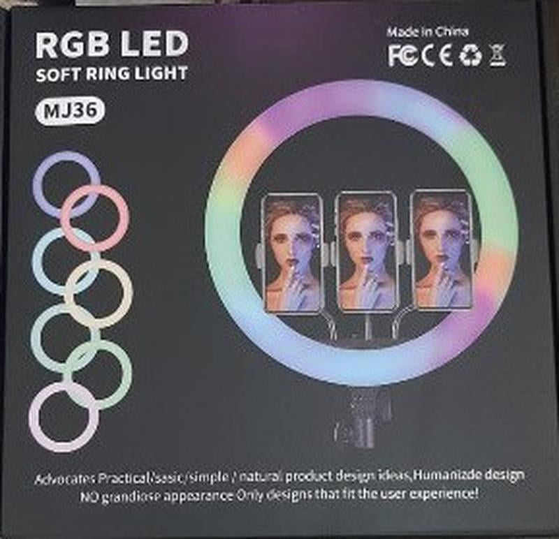 Кільцева лампа MJ36 RGB зі штативом 2 м і тримачами на три телефони - фото 5