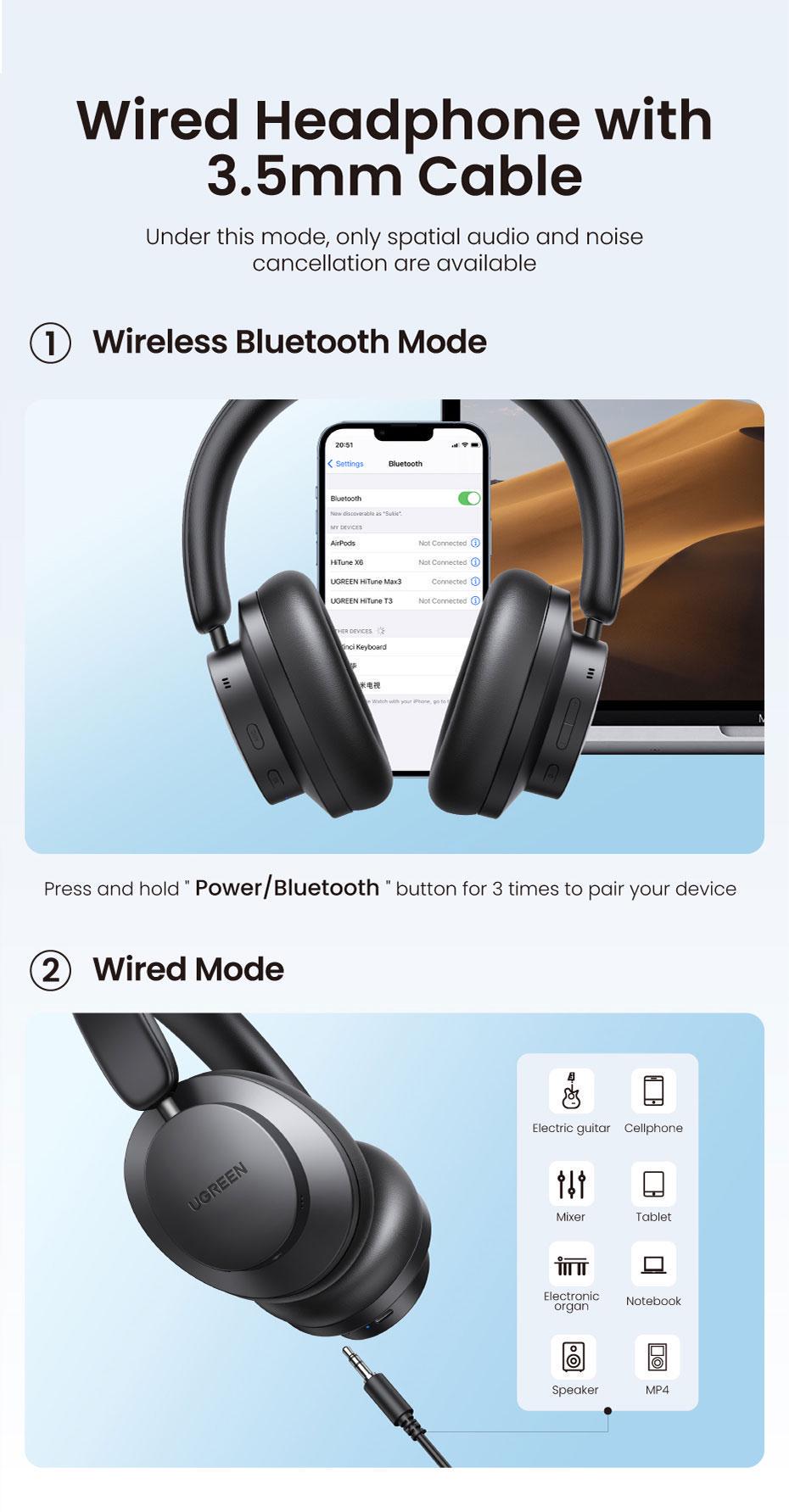 Навушники бездротові UGREEN HiTune Max 3 Bluetooth 5.0 Чорний (90422) - фото 11 Навушники бездротові UGREEN HiTune Max 3 Bluetooth 5.0 Чорний (90422) - фото 11