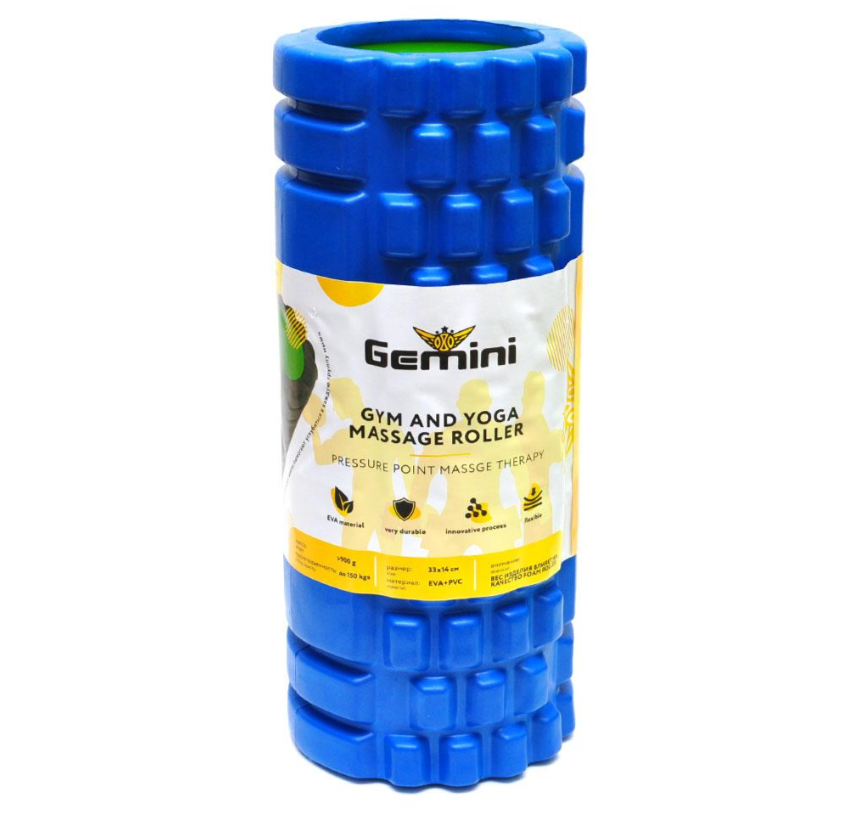 Масажний ролик для йоги Gemini 33х14 см Синій (G0001BL) Масажний ролик для йоги Gemini 33х14 см Синій (G0001BL)