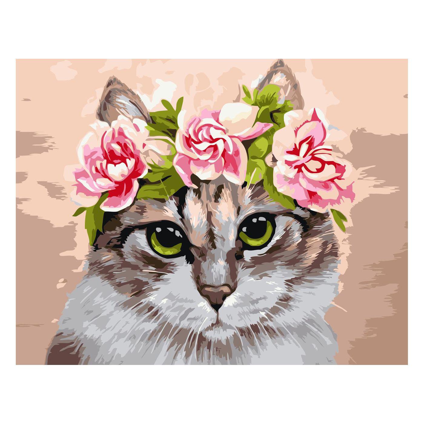 Картина по номерам Strateg Кот в веночке 30х40 см (SV-0083)