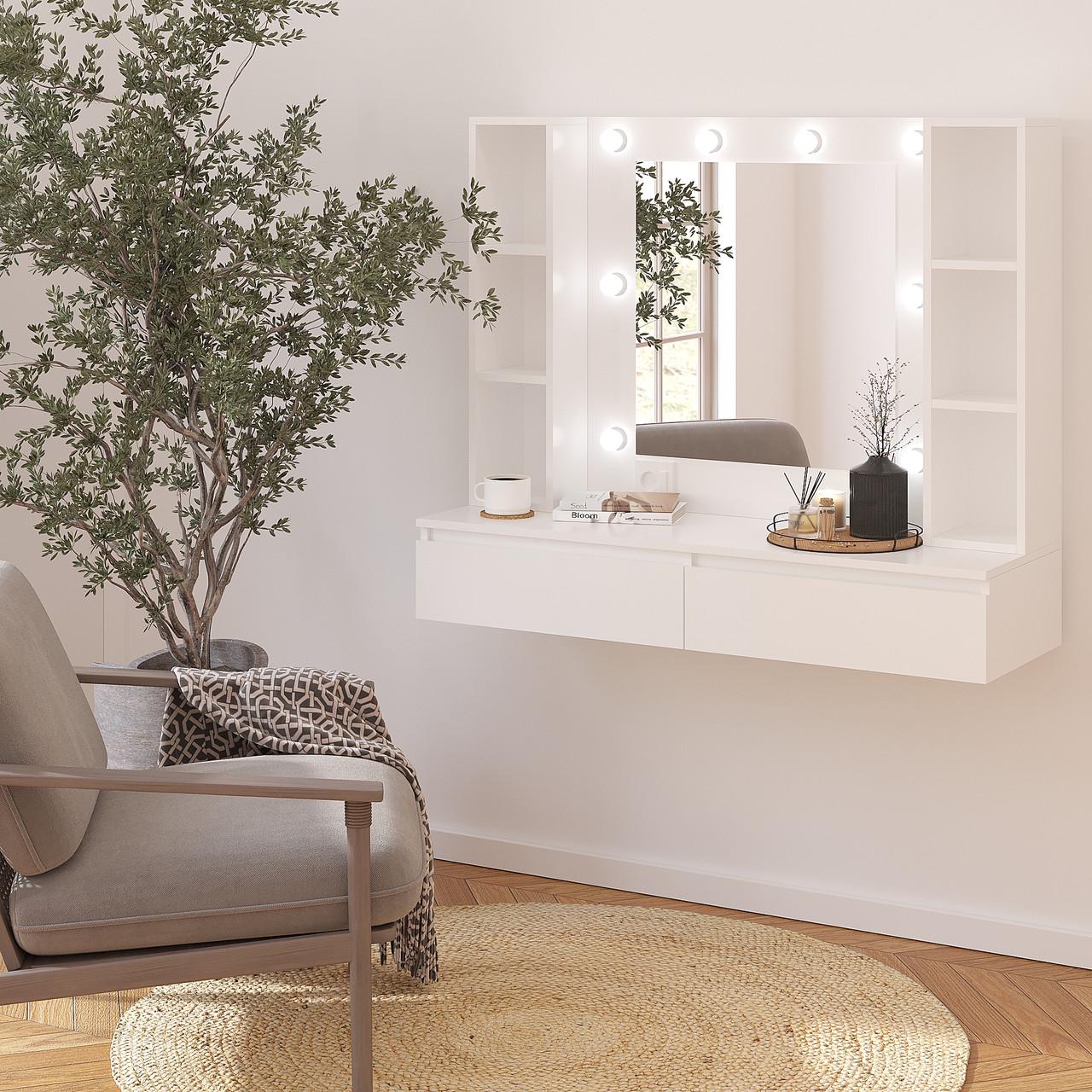 Туалетний столик New and Classic підвісний із підсвічуванням 1000х1200х400 мм Білий (ТЗ-Флай-3) - фото 1 Туалетний столик New and Classic підвісний із підсвічуванням 1000х1200х400 мм Білий (ТЗ-Флай-3) - фото 1