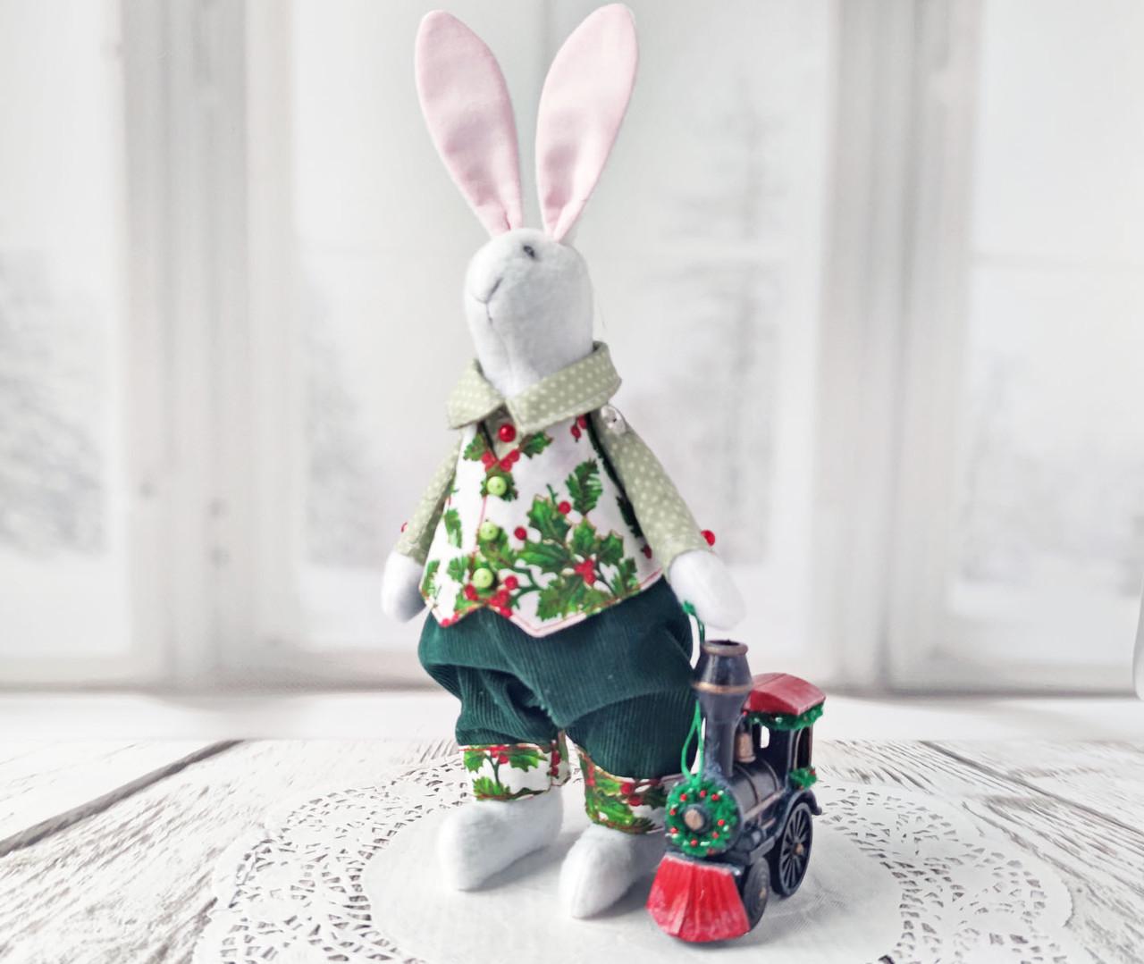 Кукла интерьерная в стиле тильда Кролик новогодний  (1732737483)