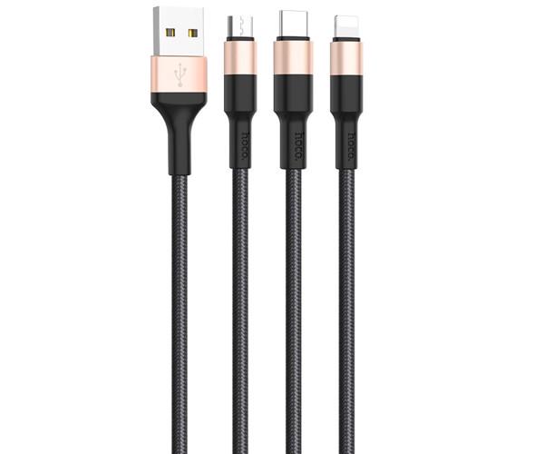 Кабель Data Hoco X26 Xpress 3в1 Lightning/Micro USB/Type-C 2,0A 1 м Чорно-червоний - фото 2