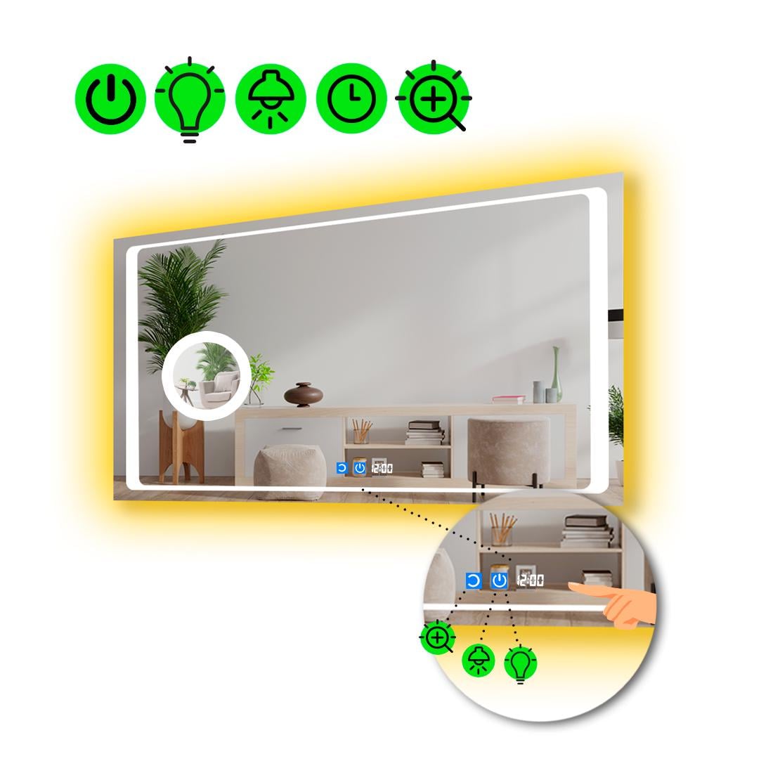 Зеркало с LED подсветкой Emma с двумя сенсорами и линзой с подсветкой 90x60 см (8776435)