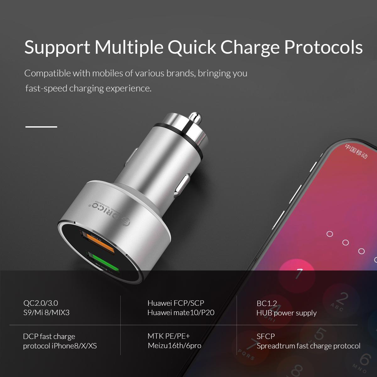 Зарядний пристрій автомобільний Orico й 2x USB 30W 3A USB-A Quick Charge 3.0 QC3.0 алюмінієвий Сріблястий (ORICO-UPC-Q2-SV-BP) - фото 6