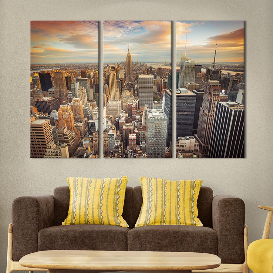 Модульная картина из 3 частей на холсте для интерьера Нью-Йорк с высоты полёта 156x100 см (345-31)