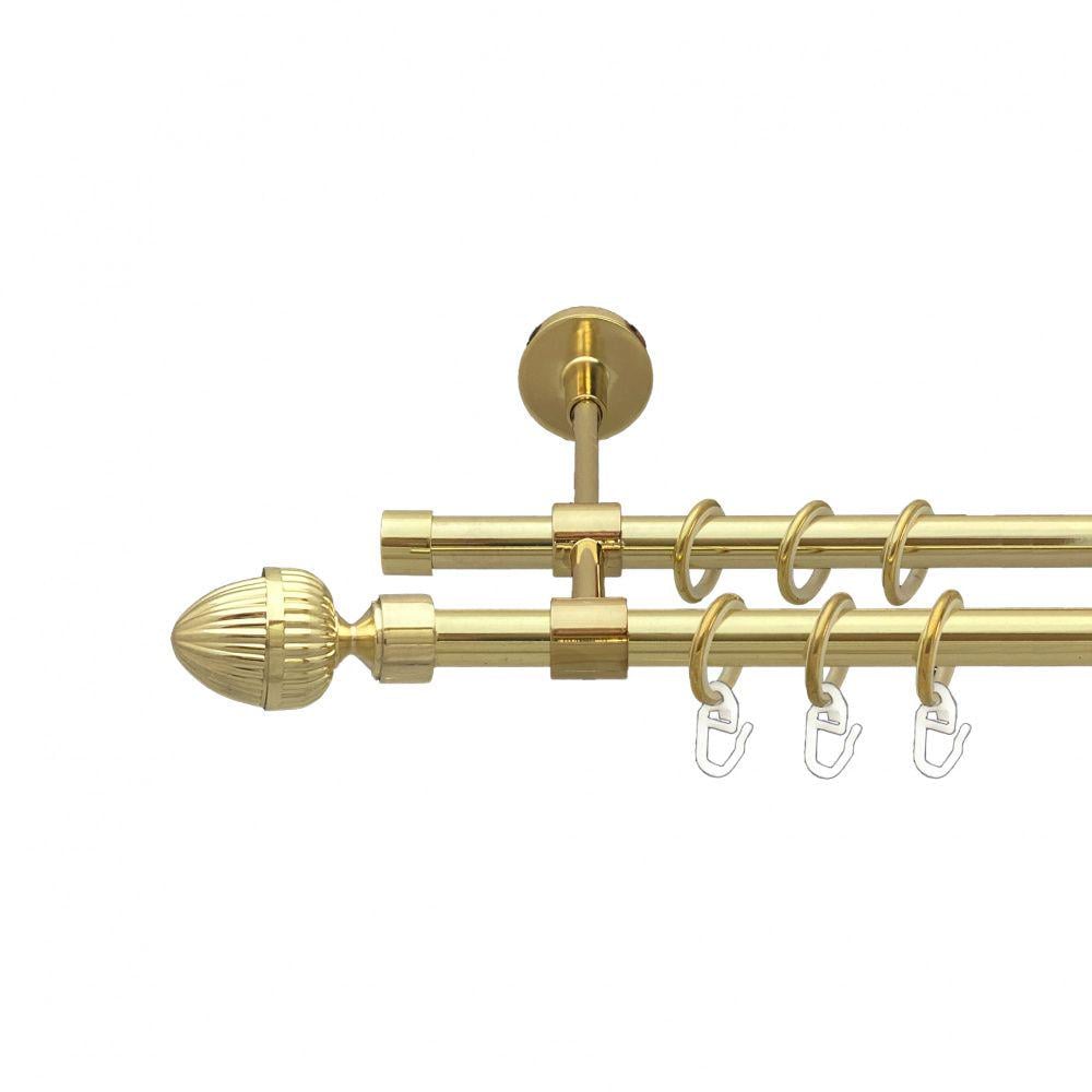 Карниз металлический Orvit Одеон двухрядный закрытый/гладкая труба/кольцо металлическое Золото 16/16 мм 240 см (00-00014569)