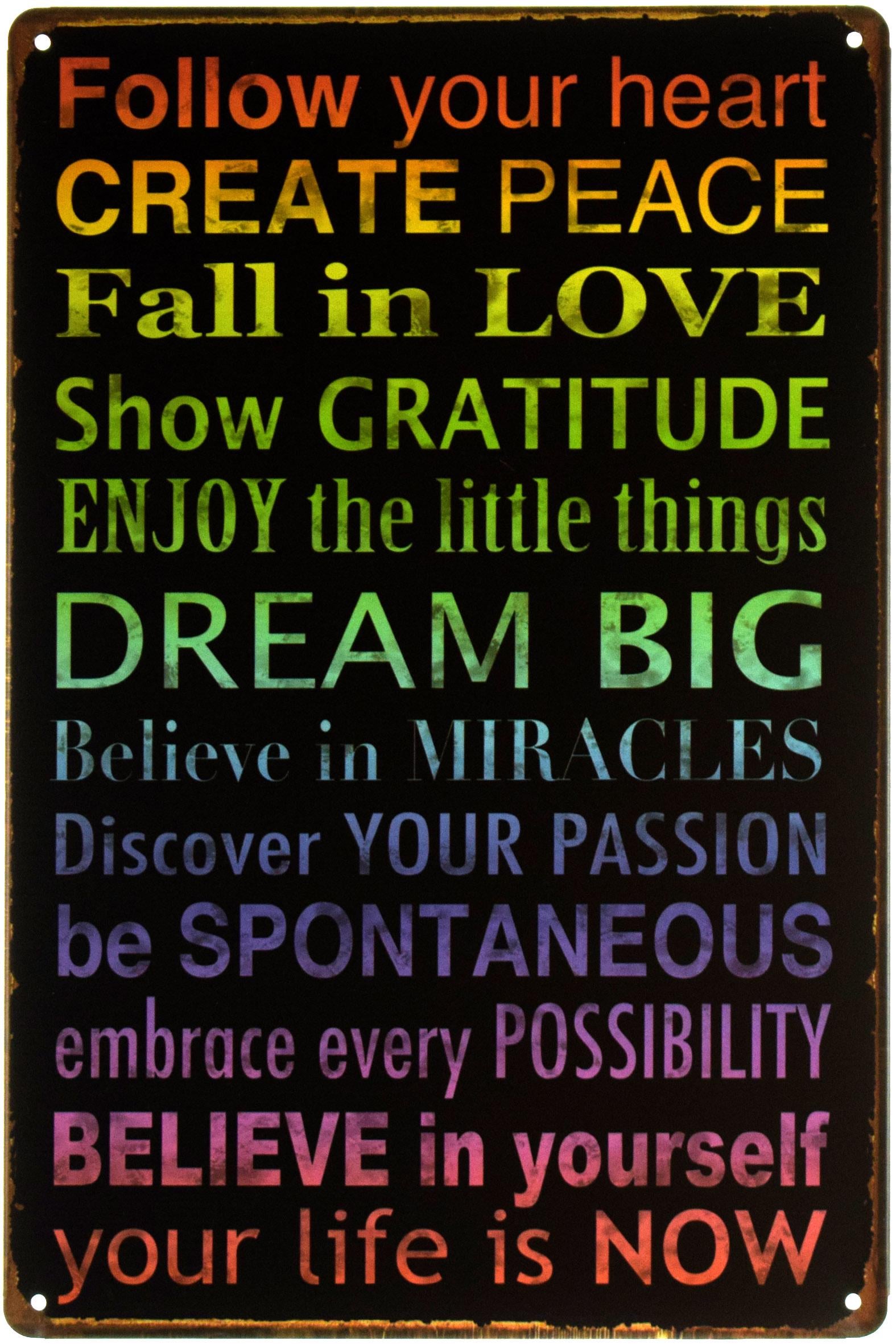 Табличка металлическая Чувствуй Сердцем/Follow Your Heart 20x30 см