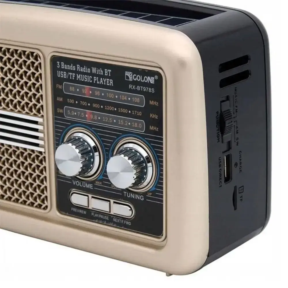 Радиоприемник Golon Solar Bluetooth RX-BT978S с фонариком MP3 и Bluetooth проигрывателем и солнечной панелью (25602516) - фото 4 Радиоприемник Golon Solar Bluetooth RX-BT978S с фонариком MP3 и Bluetooth проигрывателем и солнечной панелью (25602516) - фото 4