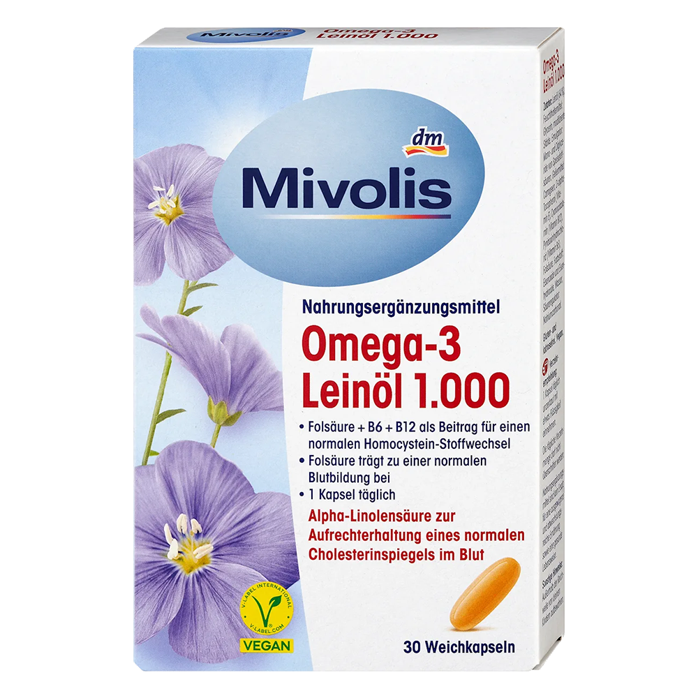 Масло льна DM Mivolis Omega-3 1000 мг 30 капсул (EPI-15102025-1313)